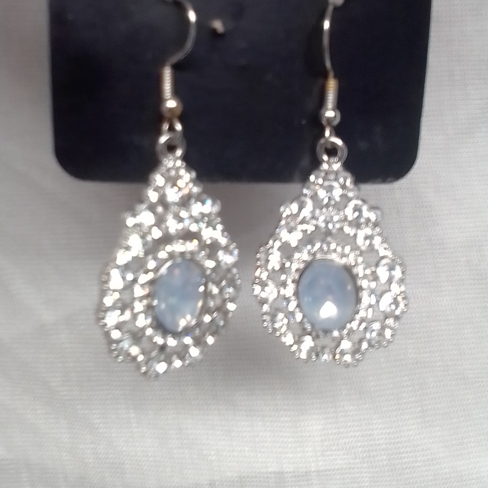 Paparazzi Silver Blue Celestial Earrings with Moon and Star Accents